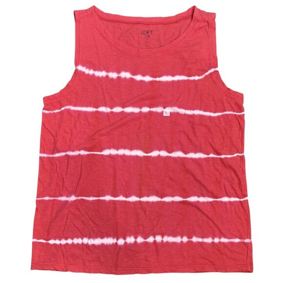 Loft Tie Dye Tank Top Size Large Red White Sleeveless Blouse Round Neck Boho NWT - Picture 1 of 4